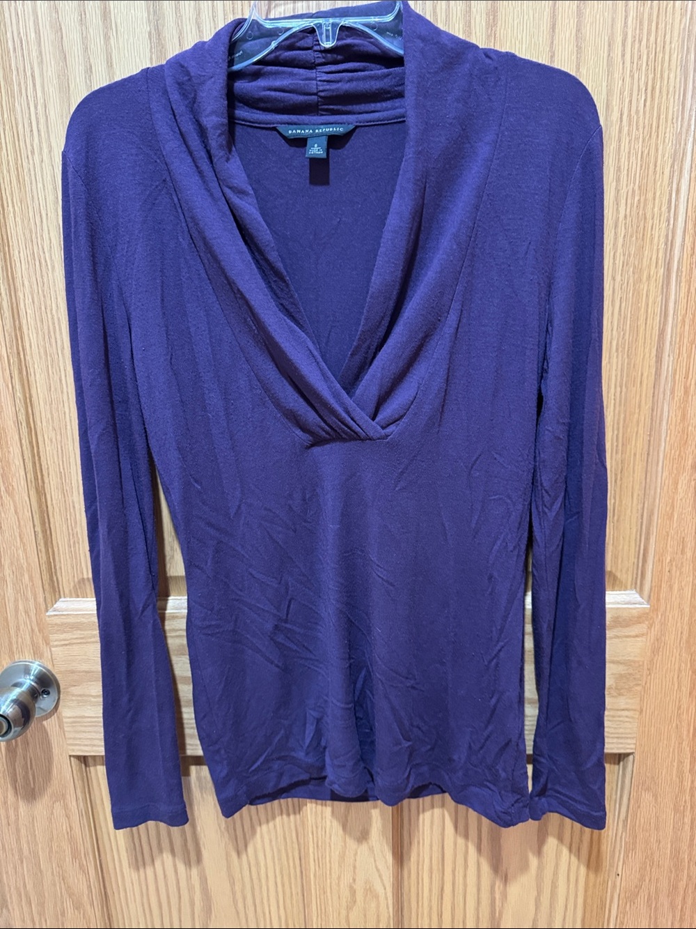 Banana Republic Deep Purple Draped V-Neck Long Sleeve Top